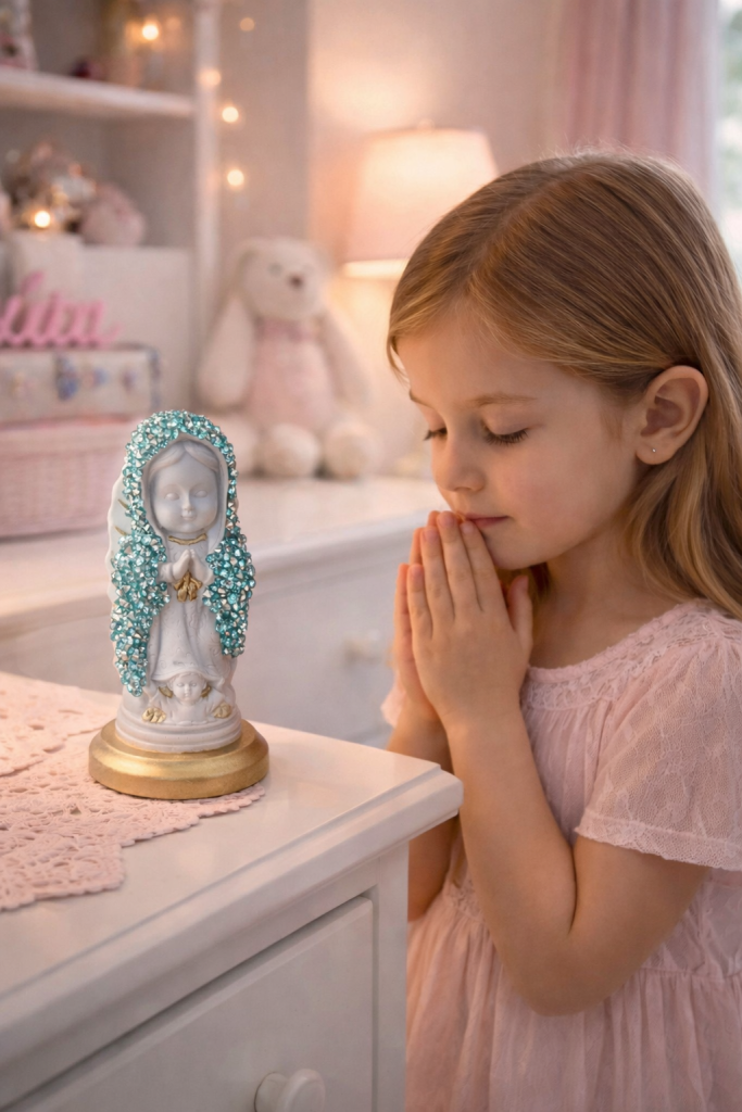 foracion de una niña con la virgen de guadalupe